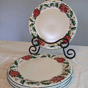 VTG Set of 6 Holly Holiday HHD4 Plates 8 1/8" Salad Dessert Poinsettia Holly